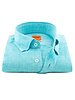 XOOS Men's fitted turquoise linen shirt with tone on tone collar braid