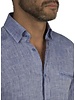 XOOS Chemise homme en lin bleu chambray galon de col marine