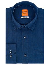 XOOS Men's indigo blue linen shirt with lightblue collar braid