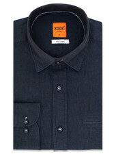 XOOS Men's navy blue linen fitted shirt light blue collar braid