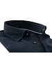 XOOS Men's navy blue linen fitted shirt light blue collar braid