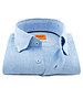 XOOS Men's fitted sky blue linen shirt navy collar braid