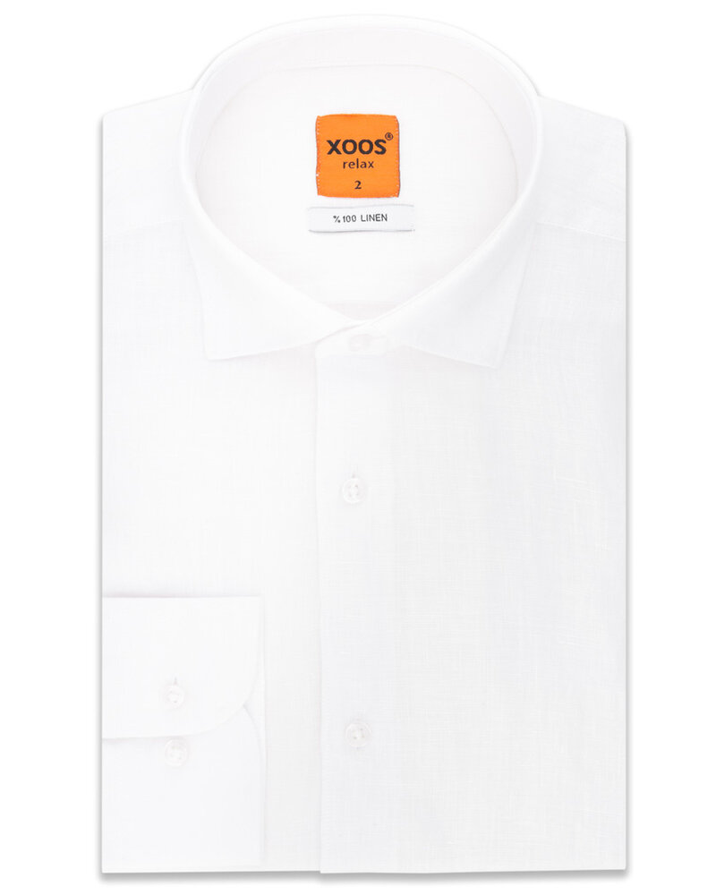 XOOS Men's plain white fitted linen shirt
