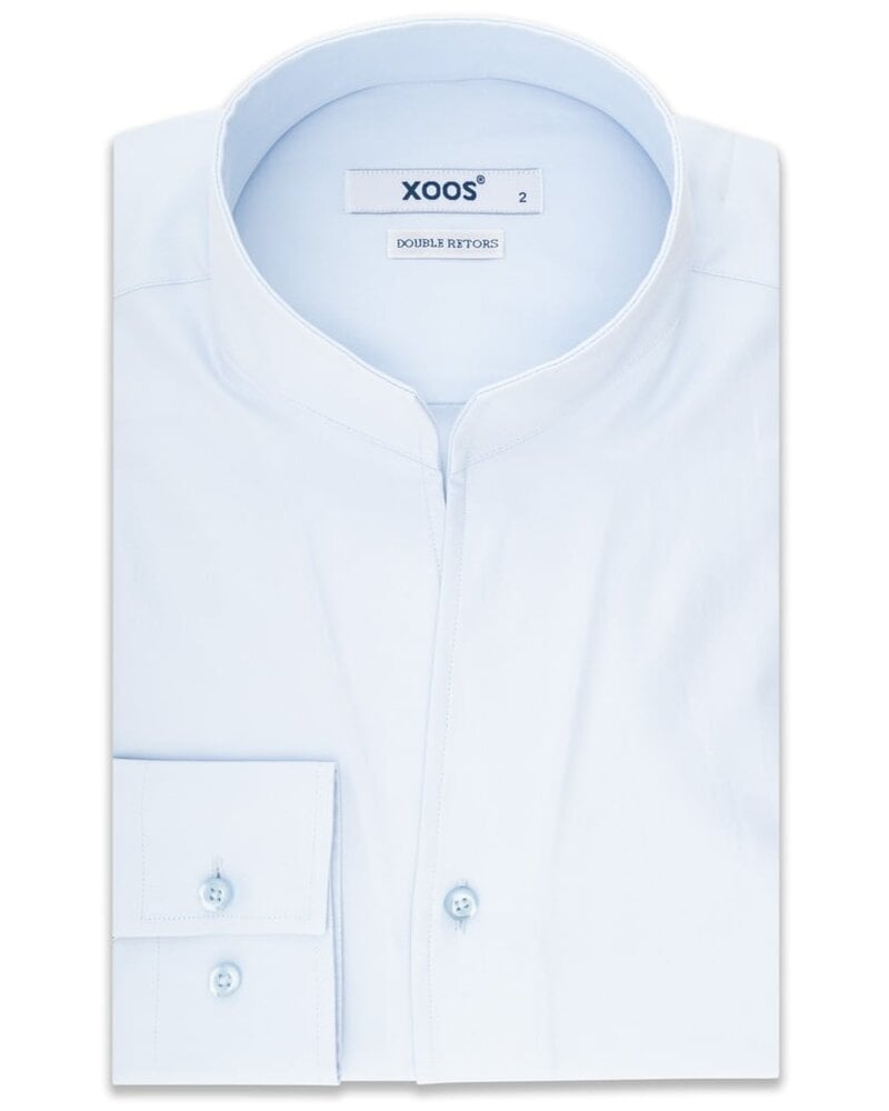 XOOS Chemise homme bleu ciel à col droit ouvert (Double Retors)