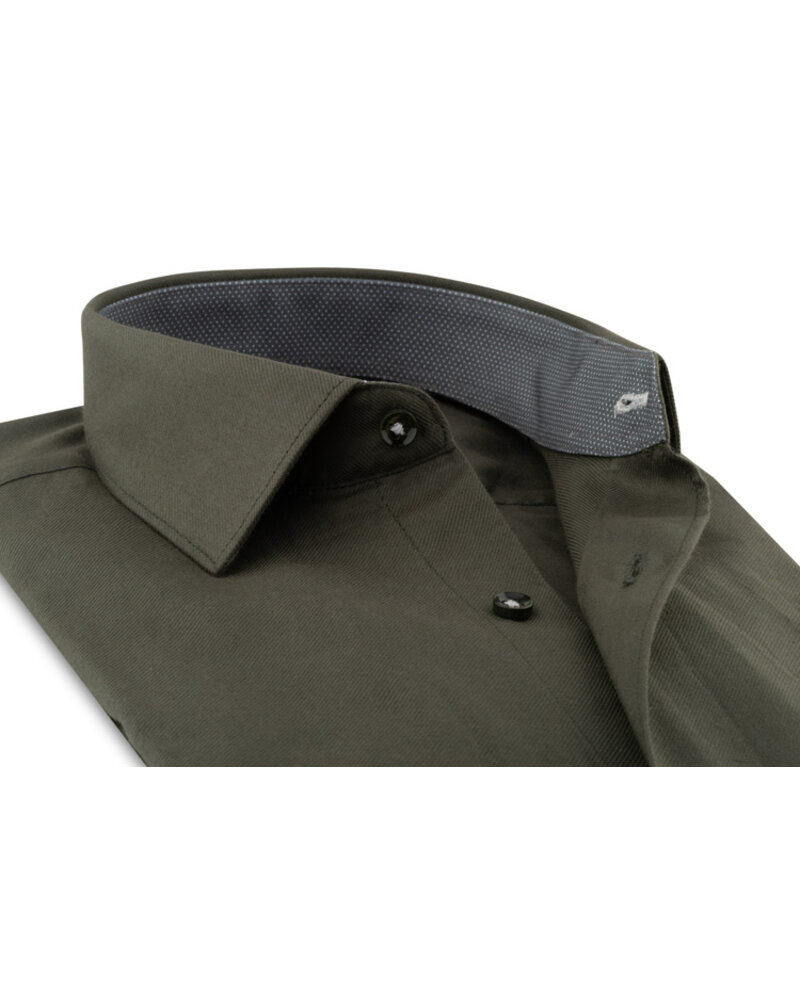 XOOS Chemise homme vert kaki doublure à micro pois (Double Retors)