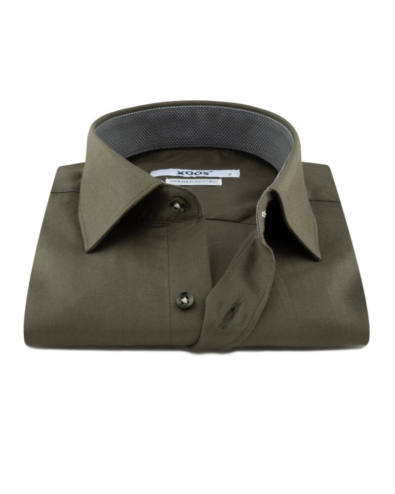 XOOS Chemise homme vert kaki doublure à micro pois (Double Retors)