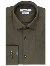 XOOS Chemise homme vert kaki doublure à micro pois (Double Retors)