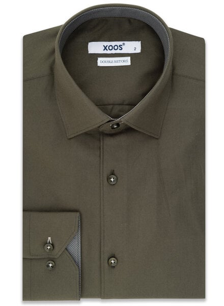 XOOS Chemise homme vert kaki doublure à micro pois (Double Retors)