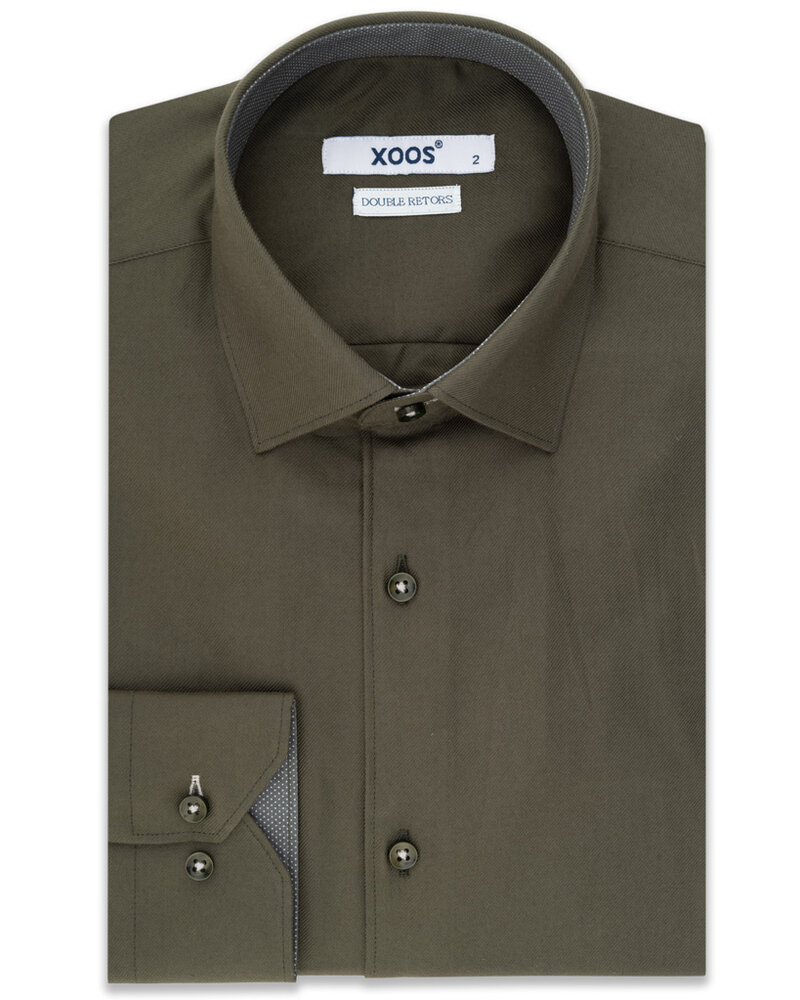 XOOS Chemise homme vert kaki doublure à micro pois (Double Retors)