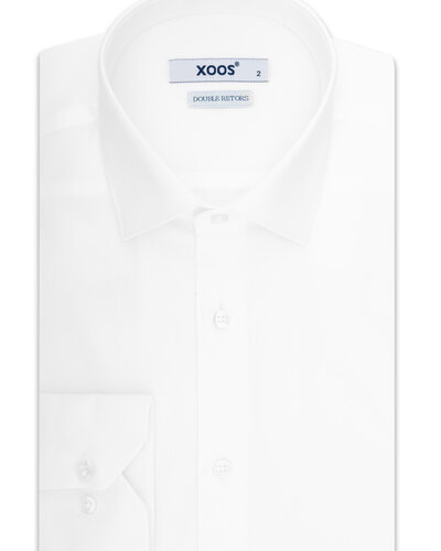 Men s white Double Twisted cotton gabardeen dress shirt with French co XOOS.CA