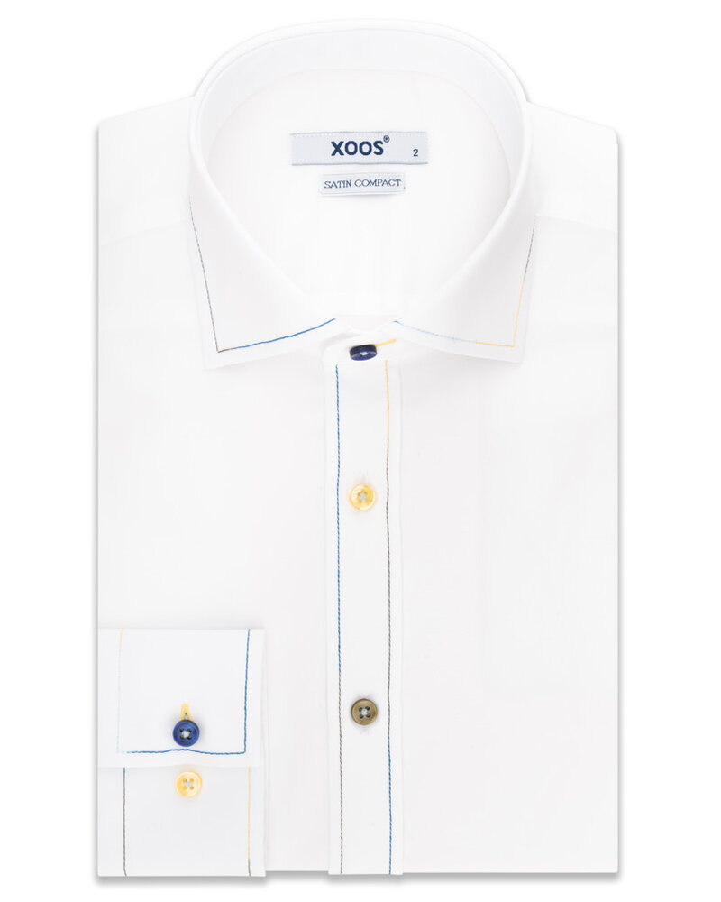 Chemise homme blanche a surpiqure et boutons colores Satin de coton XOOS.CA