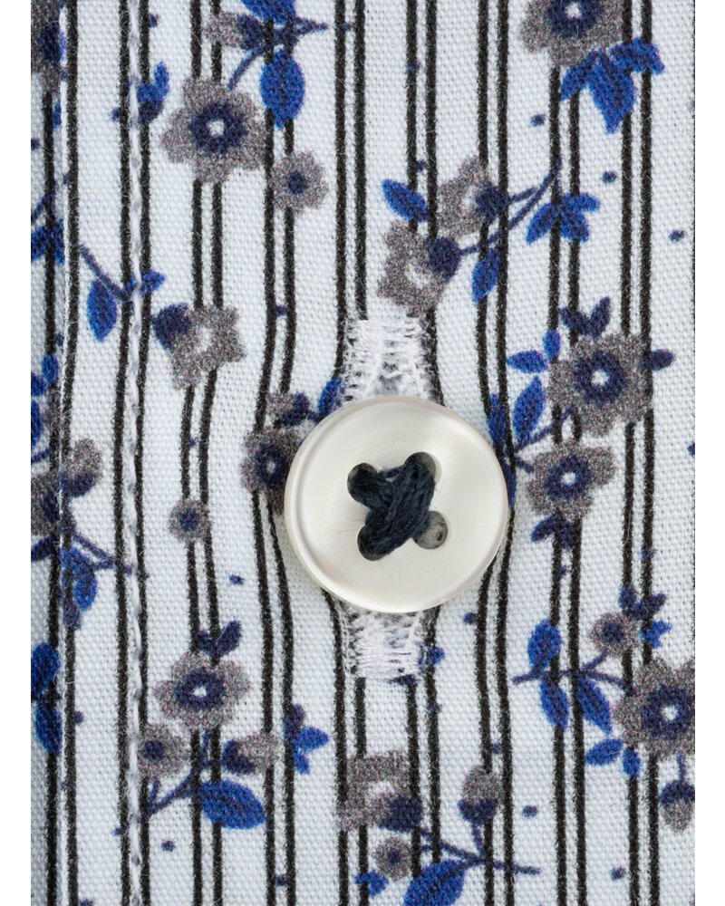 XOOS Men's shirt with stripes and gray and blue floral patterns with navy lining