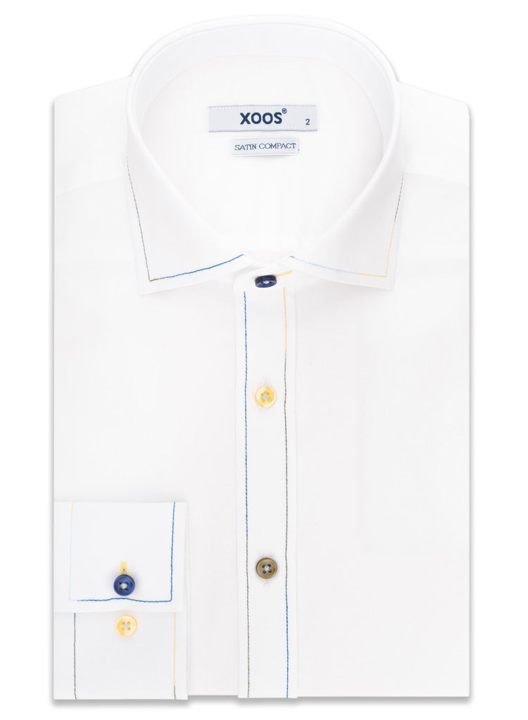 Men s NON FITTED shirt with colorful stitching and matching buttons S XOOS.CA