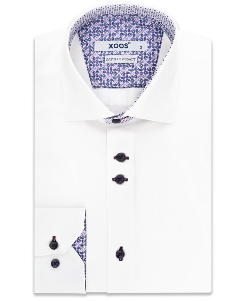 Chemise homme NON CINTREE blanche a double boutonnage doublure a motif XOOS.CA