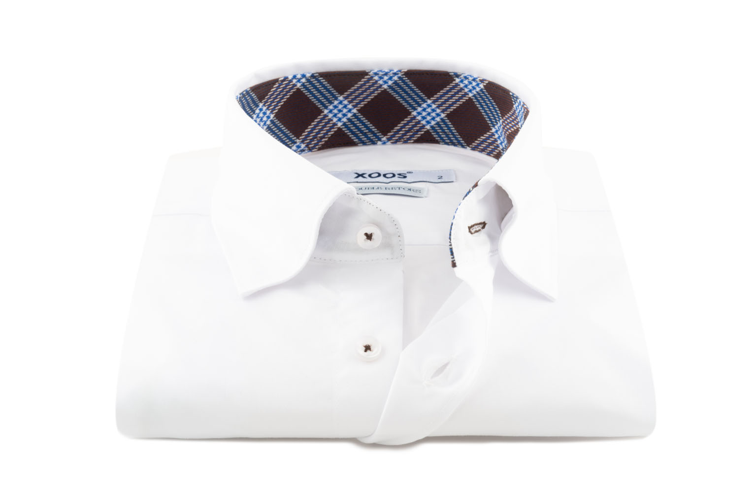 XOOS Men s white gabardeen elbowpaded fitted shirt and tartan lining Double Twisted