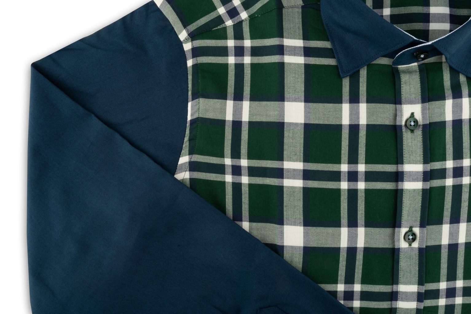 Chemise homme a carreaux vert anglais et manches bleu marine Double R XOOS.CA
