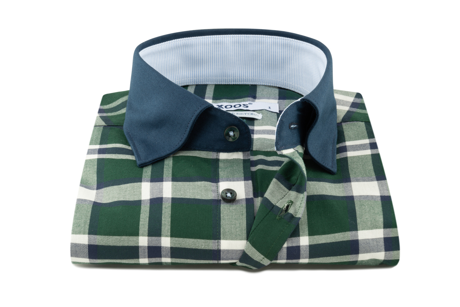 Chemise homme a carreaux vert anglais et manches bleu marine Double R XOOS.CA