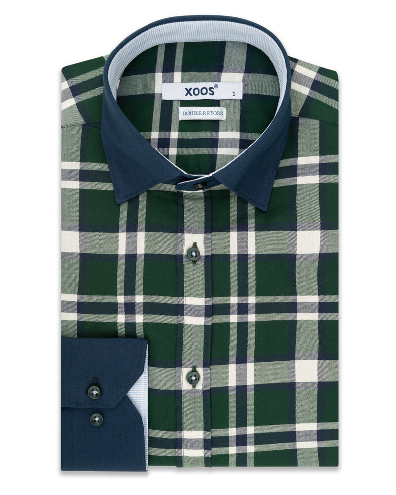 Chemise homme a carreaux vert anglais et manches bleu marine Double R XOOS.CA
