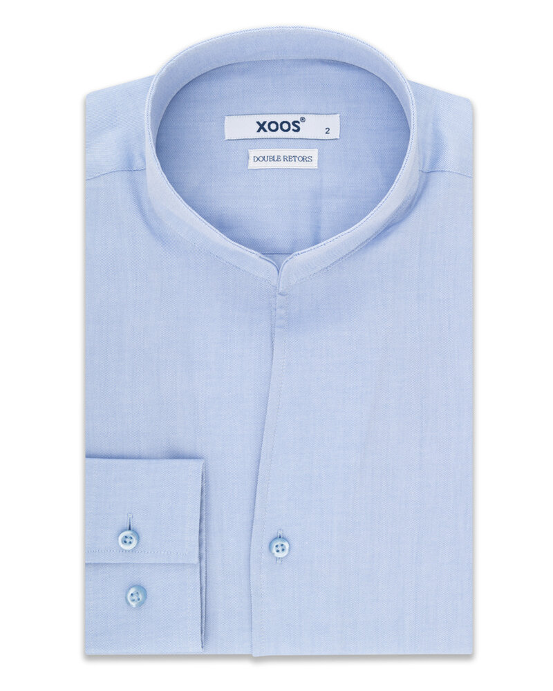 Men s light blue gabardeen dress shirt with straight open collar Doub XOOS.CA