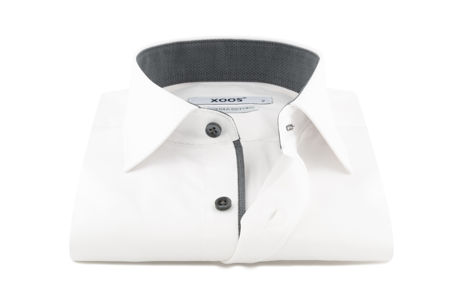 Men s white shirt with buttons and dark anthracite micro polka dot lin XOOS.CA