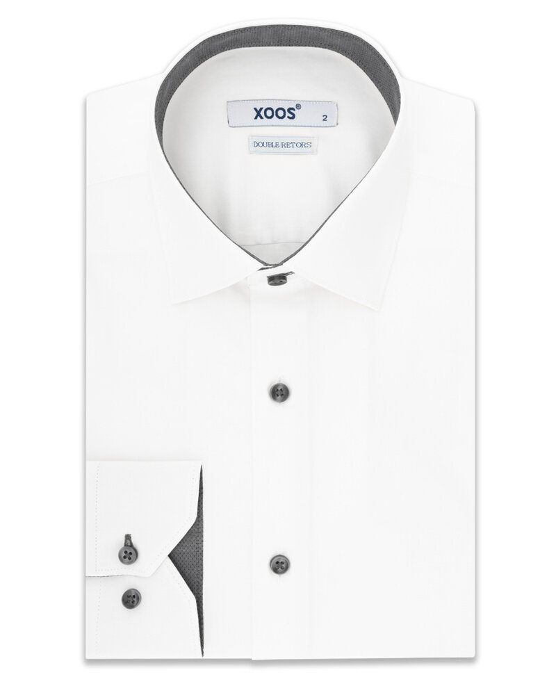 Chemise homme blanche a boutons et doublure a micro pois gris anthraci XOOS.CA