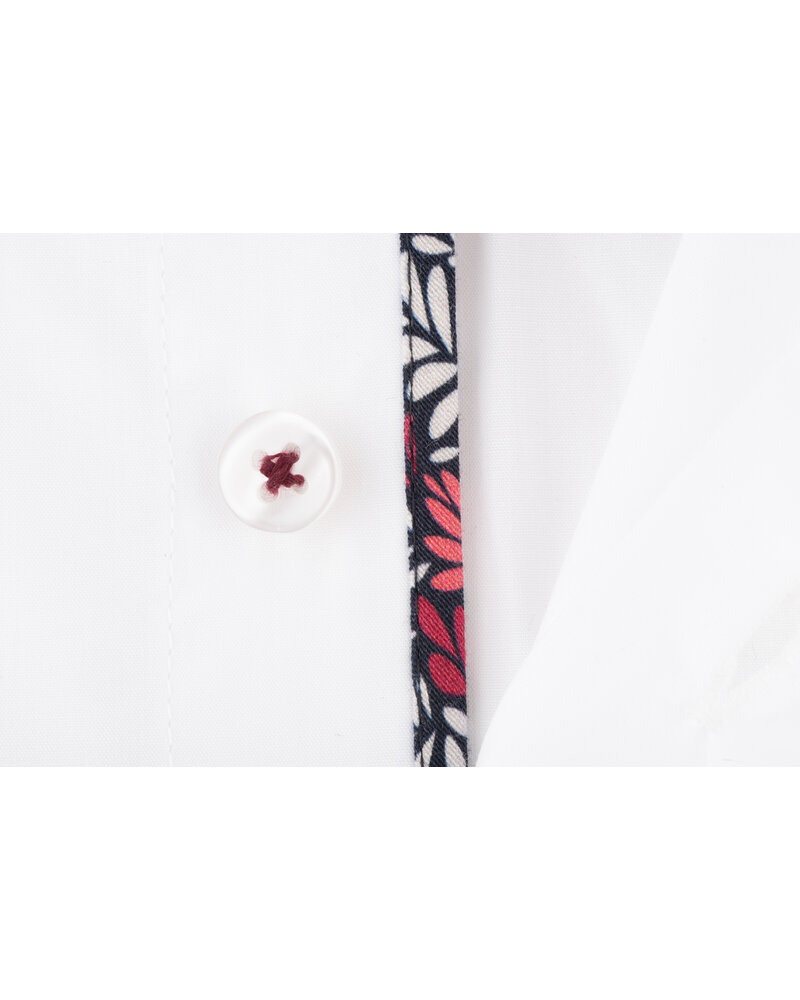 XOOS Chemise homme blanche doublure florale rouge (Double Retors)
