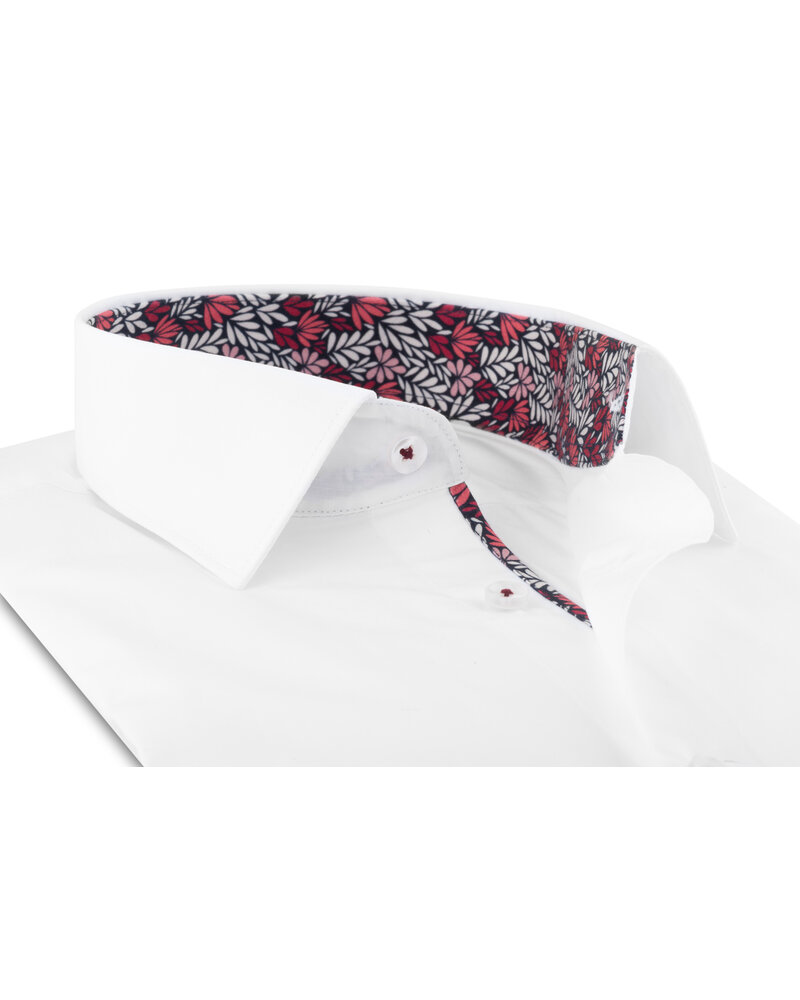 XOOS Men's white shirt with red floral lining (Double Retors)