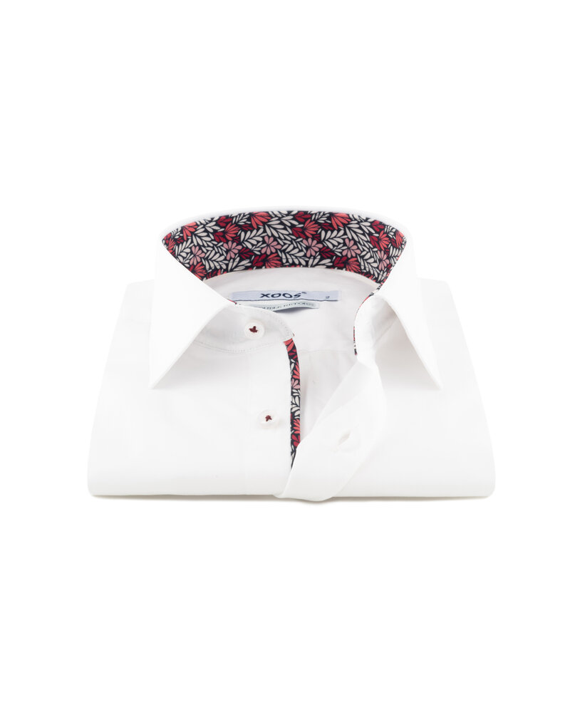 XOOS Chemise homme blanche doublure florale rouge (Double Retors)