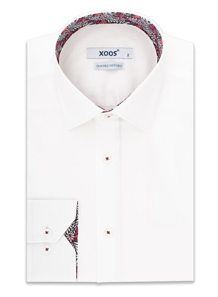 XOOS Men's white shirt with red floral lining (Double Retors)