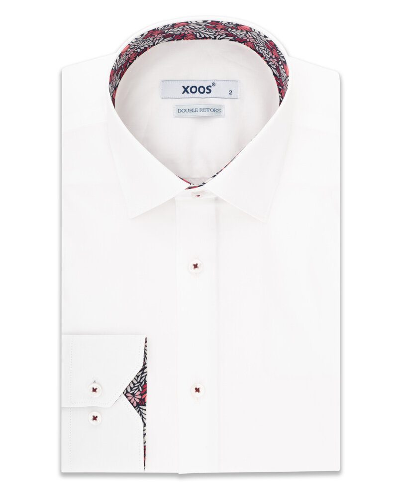 XOOS Chemise homme blanche doublure florale rouge (Double Retors)