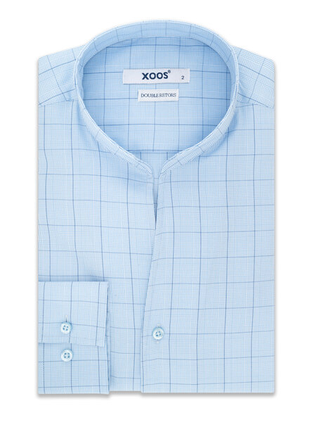 XOOS Chemise homme ciel à carreaux et col droit ouvert
