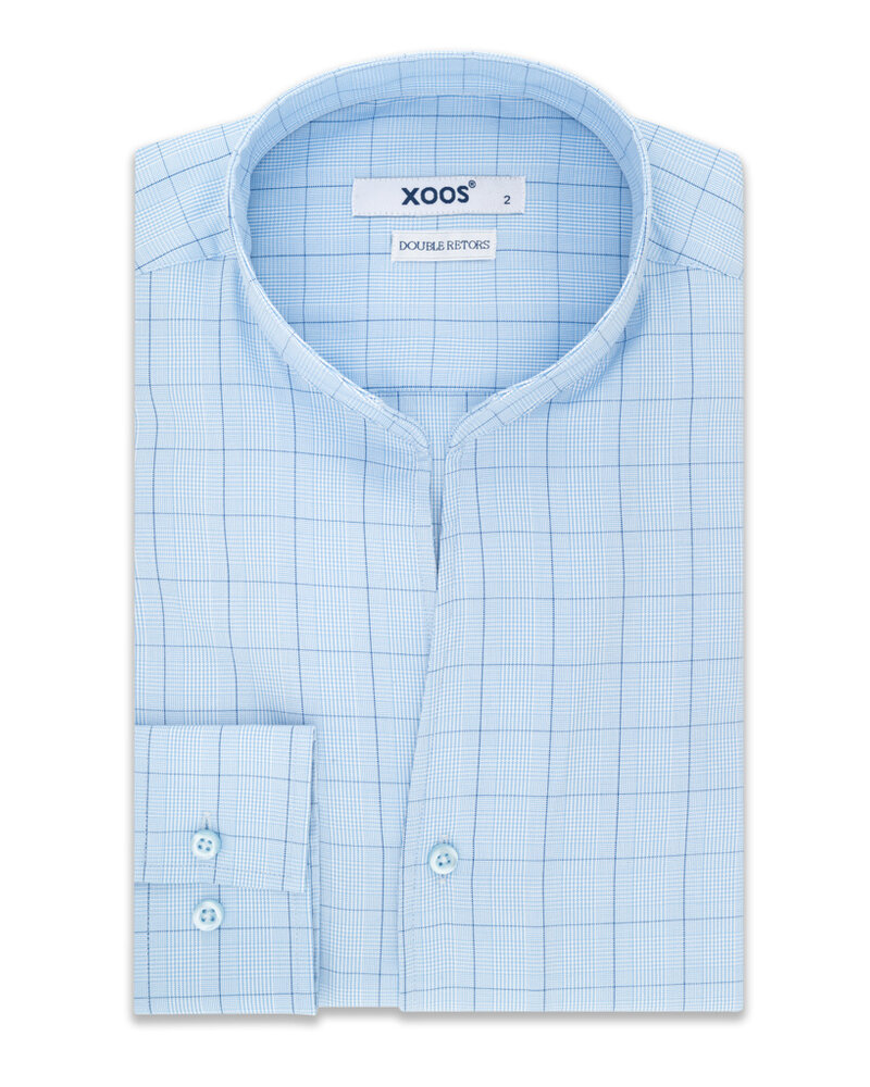 XOOS Chemise homme ciel à carreaux et col droit ouvert