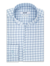 XOOS Chemise homme bleue à carreaux marine et col droit ouvert