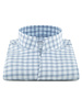 XOOS Men's blue dress shirt and navy checks with straight open collar