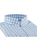 XOOS Men's blue dress shirt and navy checks with straight open collar