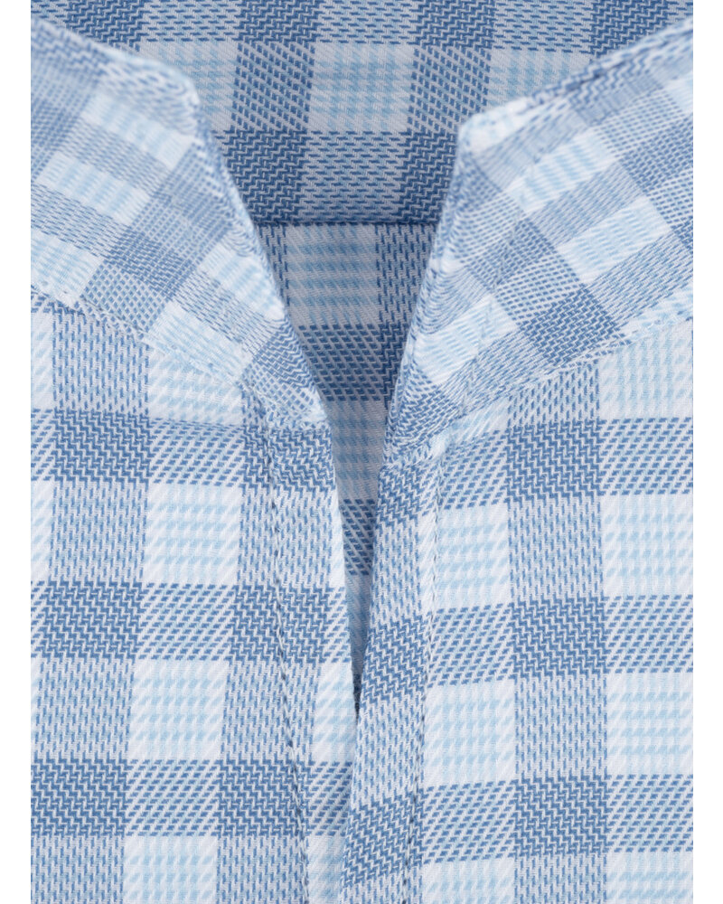 XOOS Men's blue dress shirt and navy checks with straight open collar