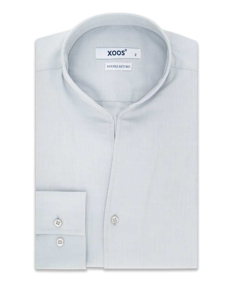 XOOS Chemise homme bleue gris à col droit ouvert (Double Retors)