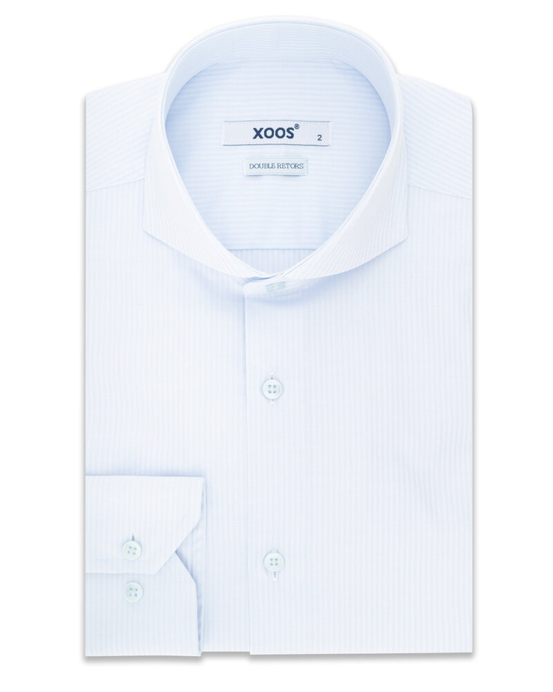 XOOS Chemise homme ciel à rayures ton sur ton et col Full Spread (Double Retors)