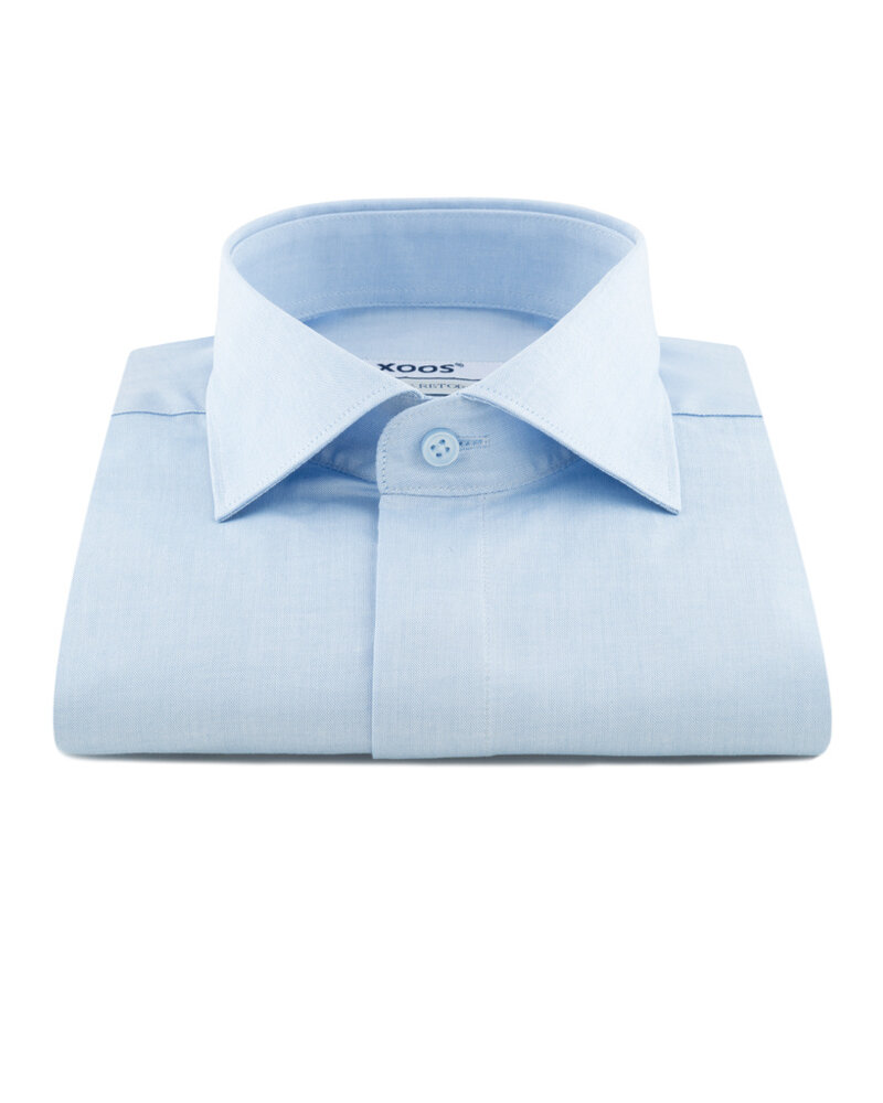 XOOS Chemise homme à poignets mousquetaire et gorge cachée en fil-à-fil bleu ciel (Double Retors)