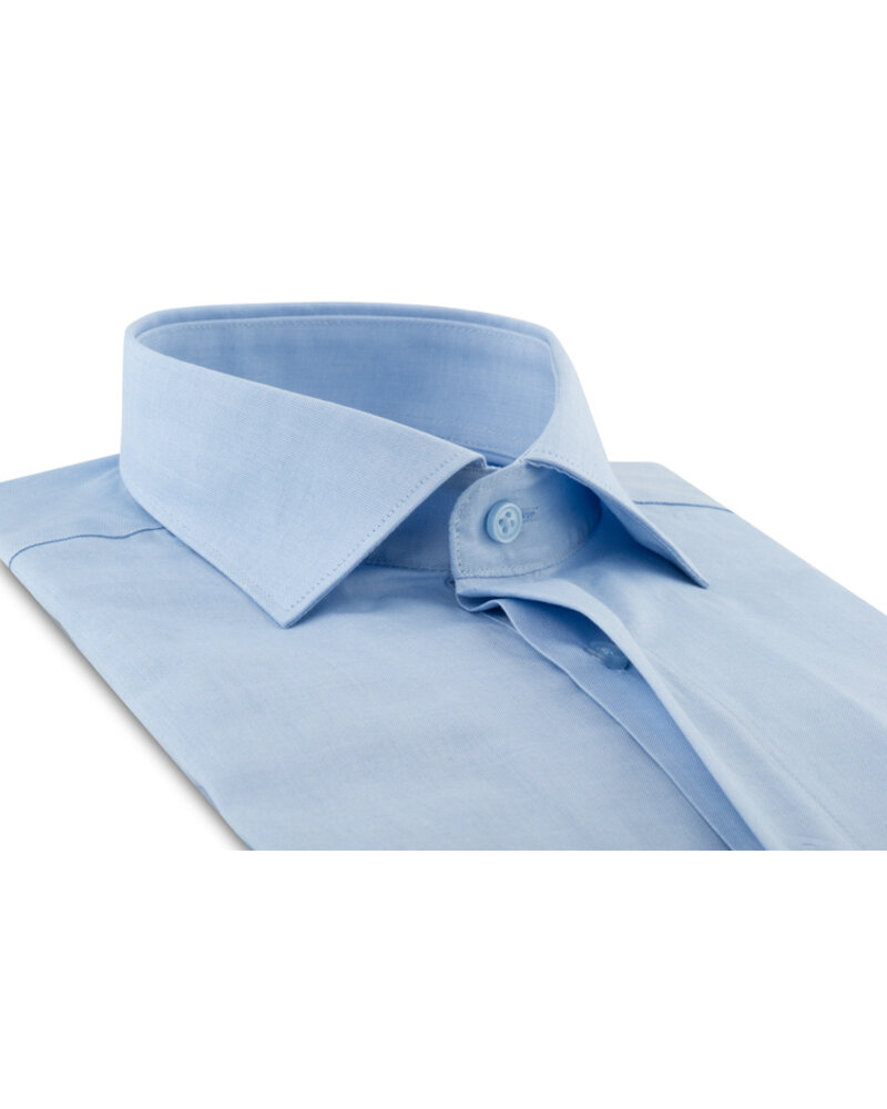 XOOS Chemise homme à poignets mousquetaire et gorge cachée en fil-à-fil bleu ciel (Double Retors)