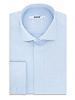 XOOS Chemise homme à poignets mousquetaire et gorge cachée en fil-à-fil bleu ciel (Double Retors)