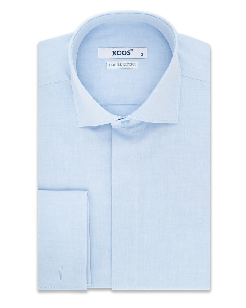 XOOS Chemise homme à poignets mousquetaire et gorge cachée en fil-à-fil bleu ciel (Double Retors)