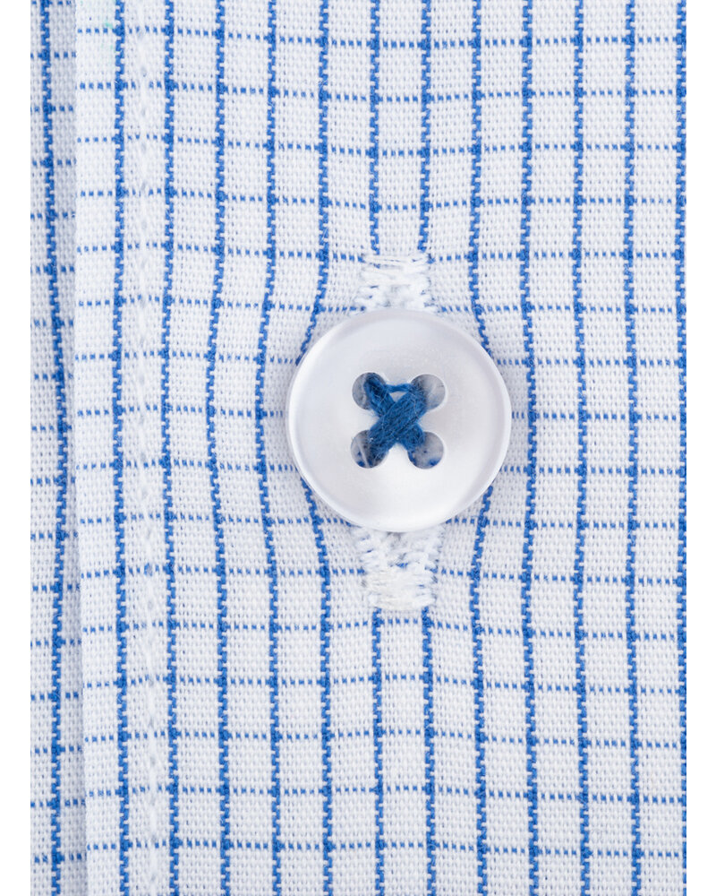 XOOS Chemise homme à très fins carreaux bleus et galon bleu (Double Retors)