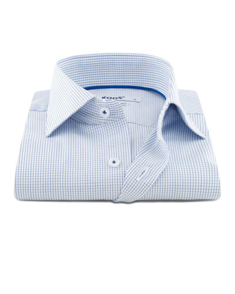 XOOS Chemise homme à très fins carreaux bleus et galon bleu (Double Retors)