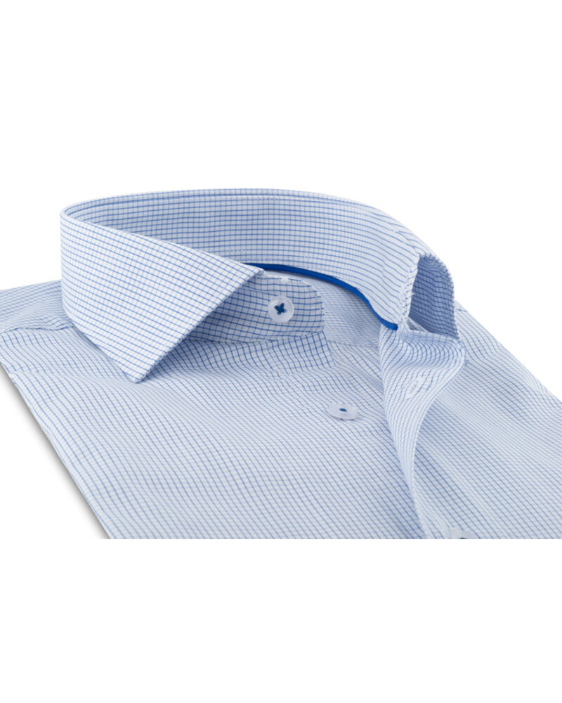 XOOS Chemise homme à très fins carreaux bleus et galon bleu (Double Retors)