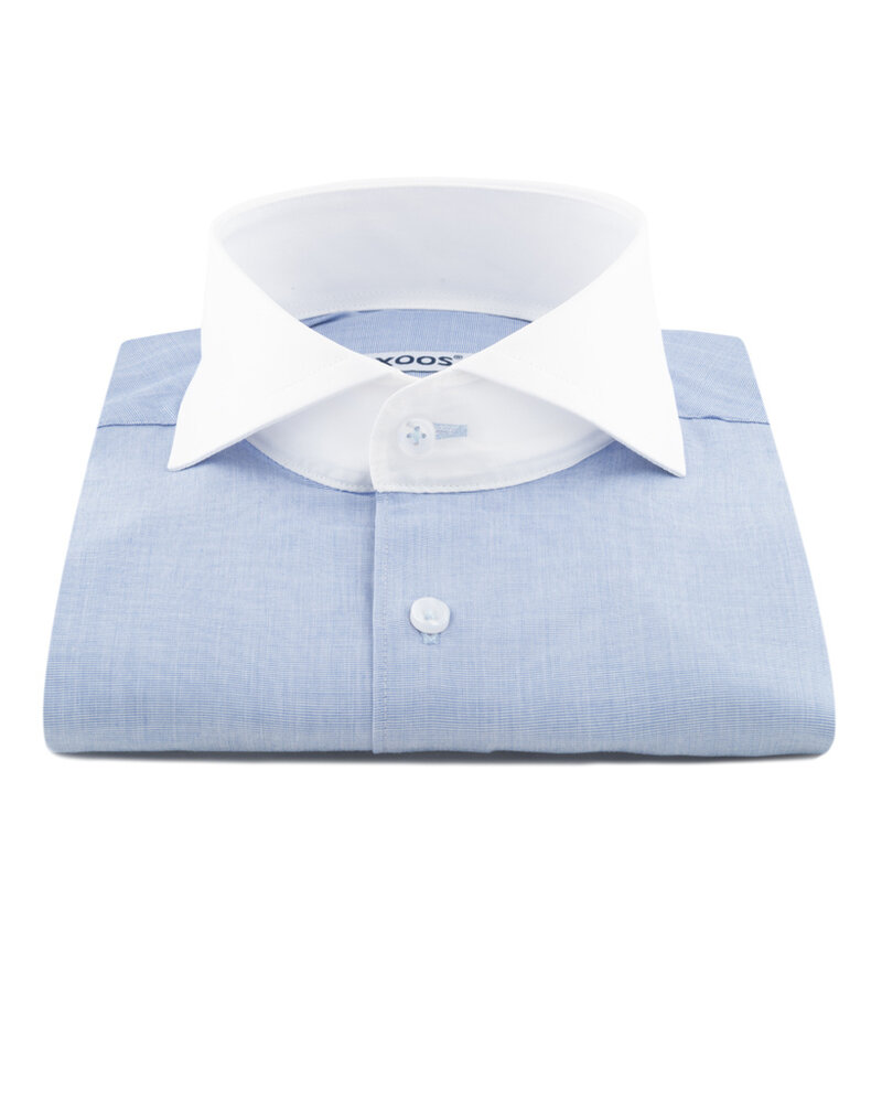 XOOS Chemise homme financière bleu à col Full Spread (Double Retors)
