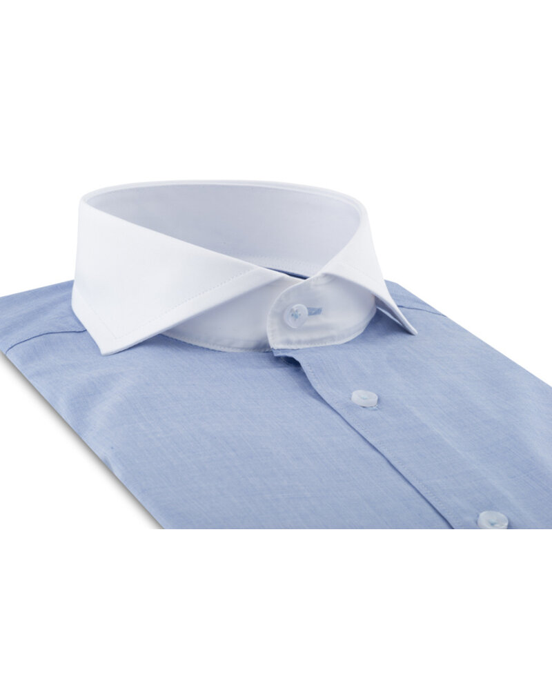 XOOS Chemise homme financière bleu à col Full Spread (Double Retors)