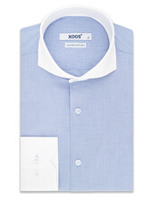 XOOS Chemise homme financière bleu à col Full Spread (Double Retors)