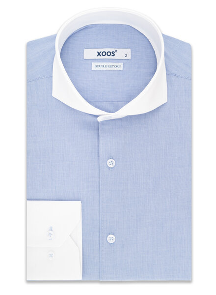 XOOS Chemise homme financière bleu à col Full Spread (Double Retors)