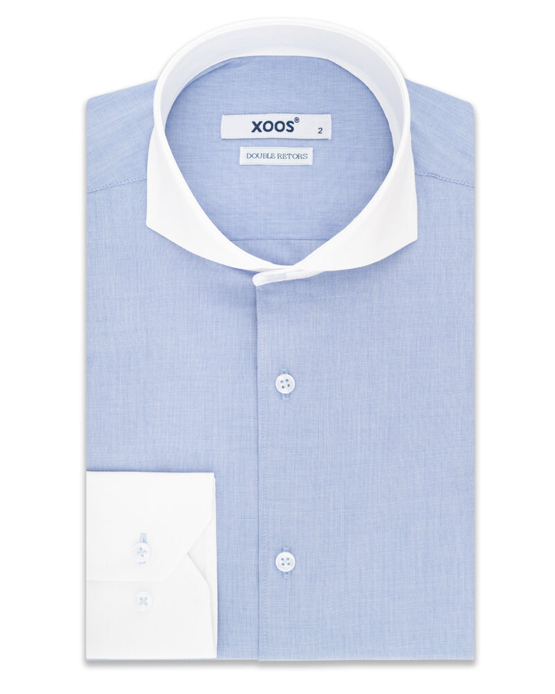 XOOS Chemise homme financière bleu à col Full Spread (Double Retors)